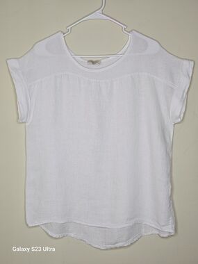 Bellambra 100% Linen White Women's Short Sleeve Blend Top - Casual Summer Tee